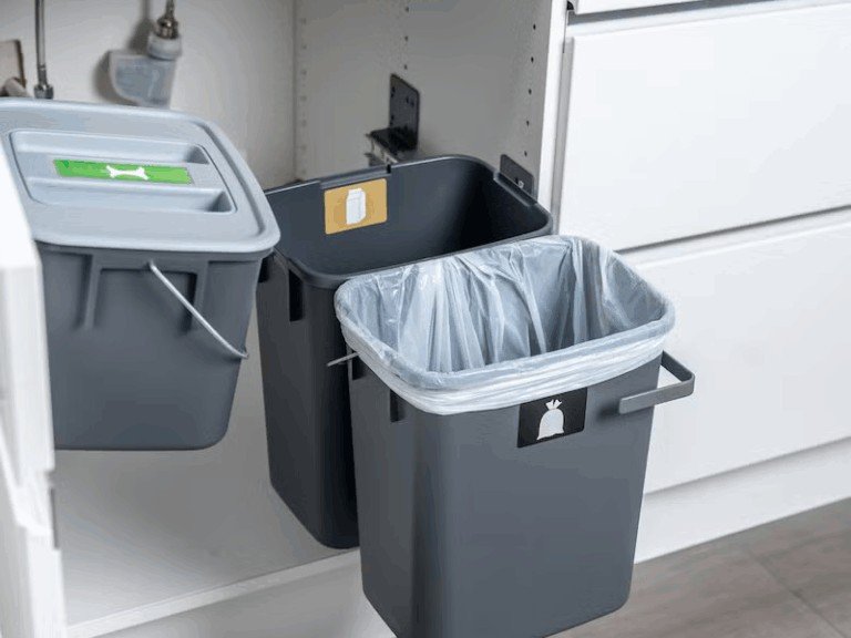 Eksempel på kildesortering under kjøkkenbenken. Foto: Clas Ohlson